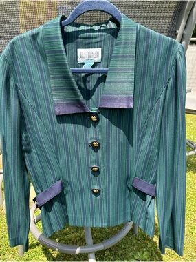Julian Taylor Teal and Navy Striped Blazer with Gold Buttons